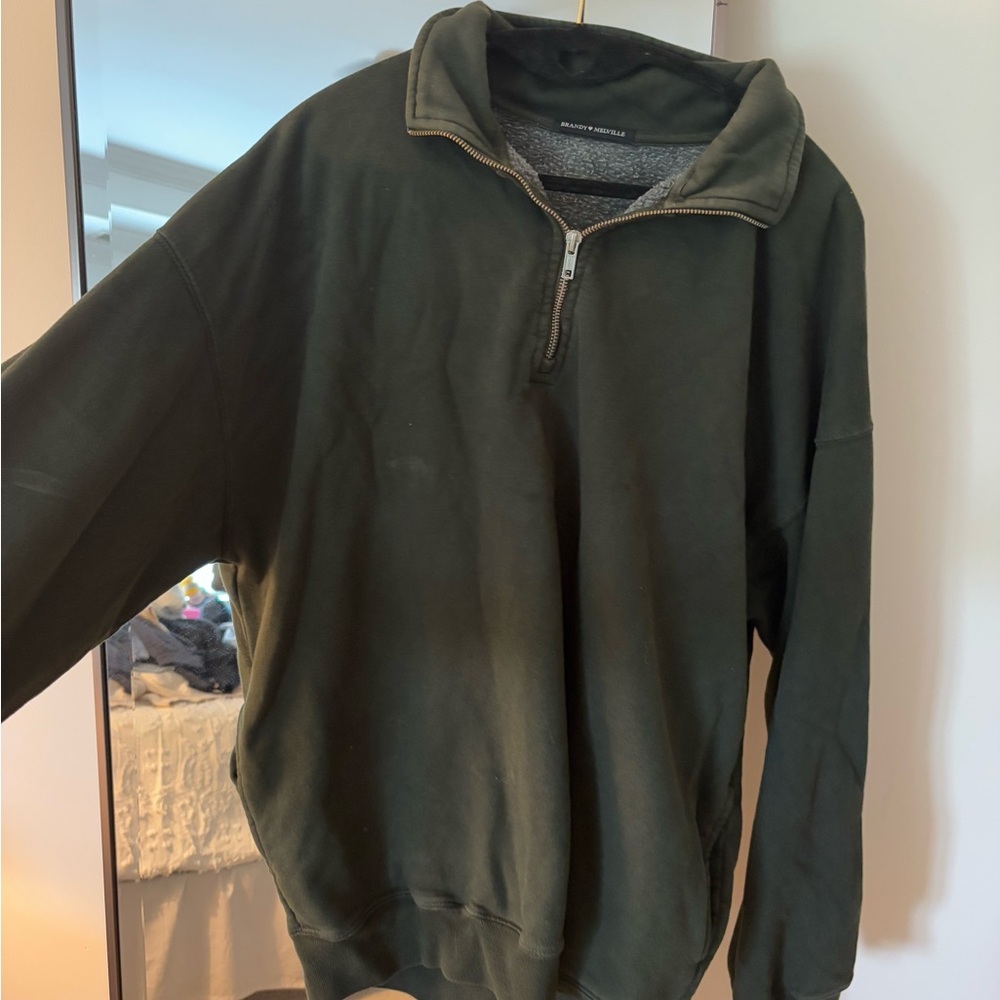 Brandy Melville Green Zip Up Sweater